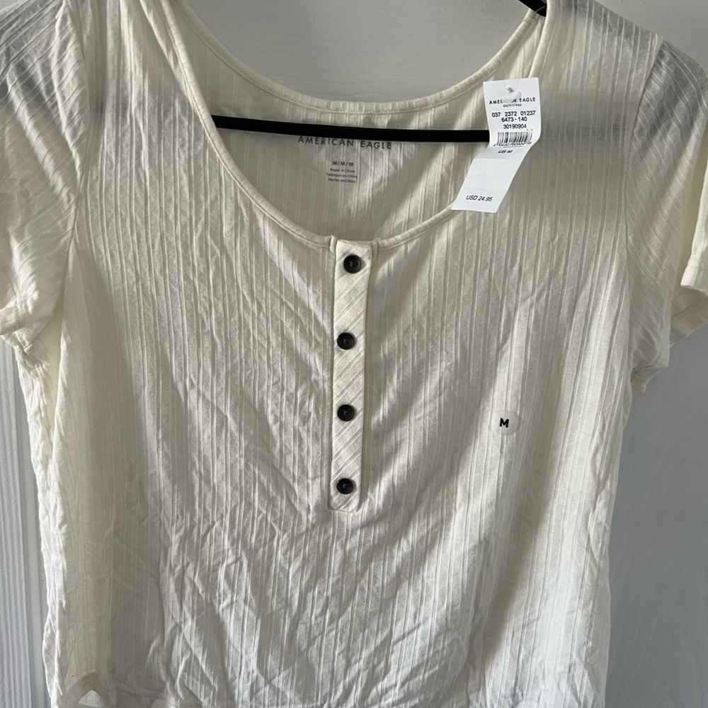 American Eagle Outfitters Cream ribbed Women's Top